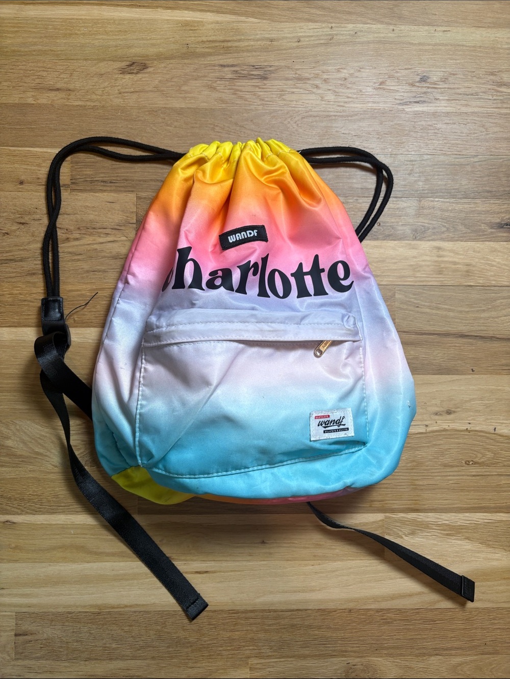 Wandf Charlotte Ombre Drawstring Backpack in Yellow Pink Blue